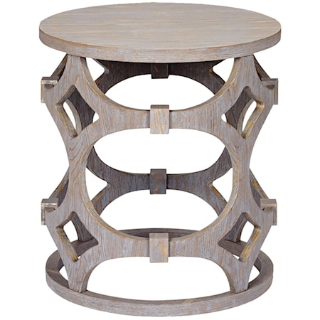  Tuxedo Round End Table with Gray Finish and