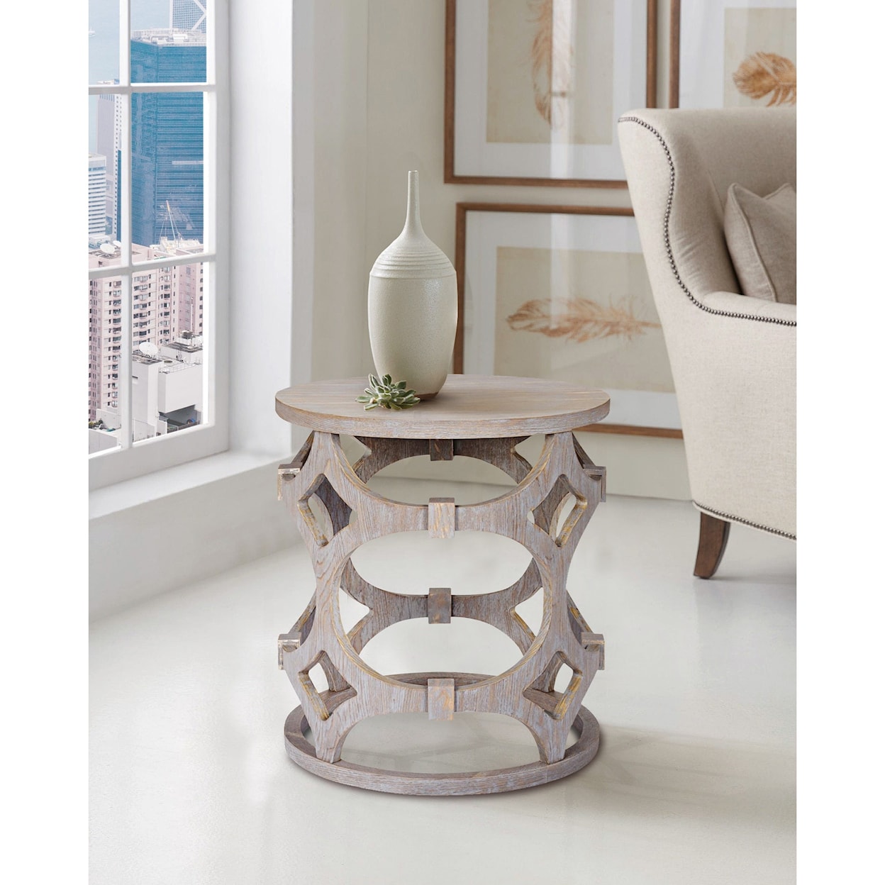 Armen Living Tuxedo  Tuxedo Round End Table with Gray Finish and