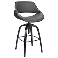 Contemporary Adjustable Barstool in Black Brushed Wood Finish with Grey Faux Leather