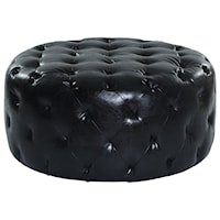 Round Tufted Bonded Leather Cocktail Ottoman