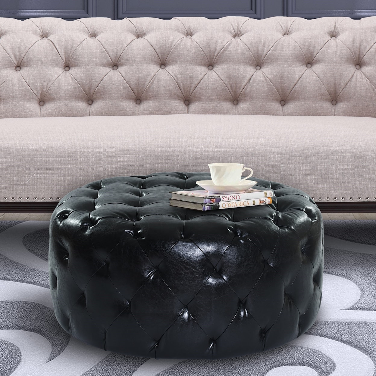 Armen Living Victoria Bonded Leather Ottoman