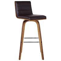30" Bar Height Barstool in Walnut Wood Finish with Brown Faux Leather