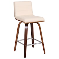 26" Counter Height Barstool in Walnut Wood Finish with Cream Faux Leather