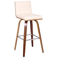 30" Bar Height Barstool in Walnut Wood Finish with Cream Faux Leather