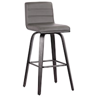 30" Bar Height Barstool in Black Brushed Wood Finish with Grey Faux Leather