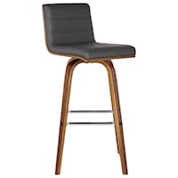 26" Counter Height Barstool in Walnut Wood Finish with Grey Faux Leather