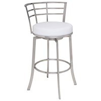 26" Counter Height Swivel Barstool in Brushed Stainless Steel Finish with White Faux Leather