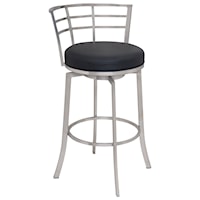 30" Bar Height Swivel Barstool in Brushed Stainless Steel Finish with Black Faux Leather