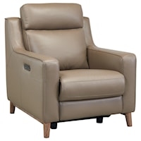 Contemporary Reclining Chair in Light Brown Wood Finish and Genuine Leather
