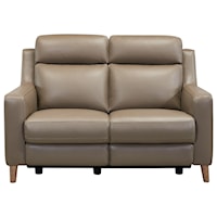 Contemporary Reclining Loveseat in Light Brown Wood Finish and Genuine Leather