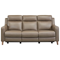 Contemporary Reclining Sofa in Light Brown Wood Finish and Genuine Leather