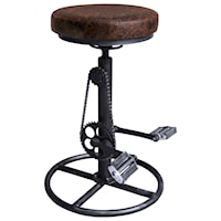 Industrial Adjustable Backless Bar Stool in Brown Fabric