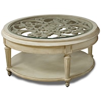 Carved Round Cocktail Table with Glass Top