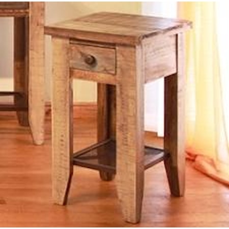 Chair Side Table w/ 1 Drawer & Iron Mesh Shelf