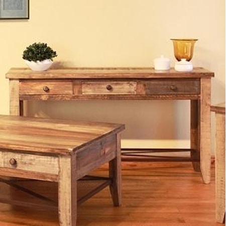 Sofa Table w /3 Drawers & Iron Mesh Shelf