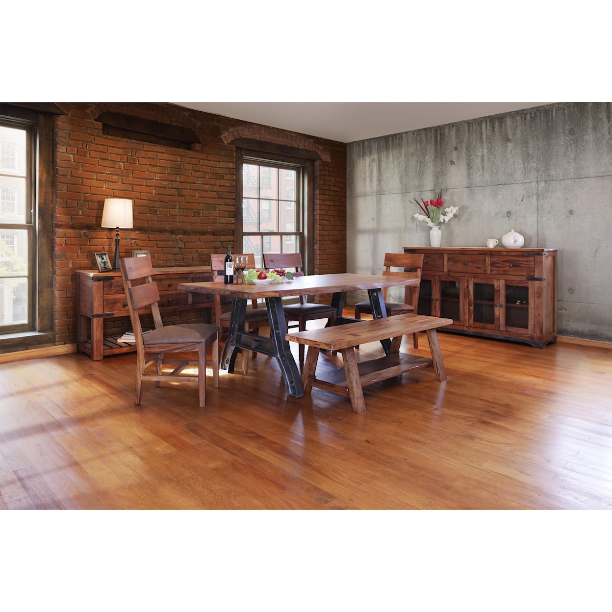 International Furniture Direct Parota Trestle Table with Iron Base