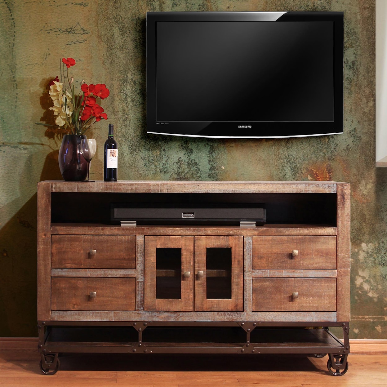 International Furniture Direct Urban Gold 62" Solid Wood TV Stand