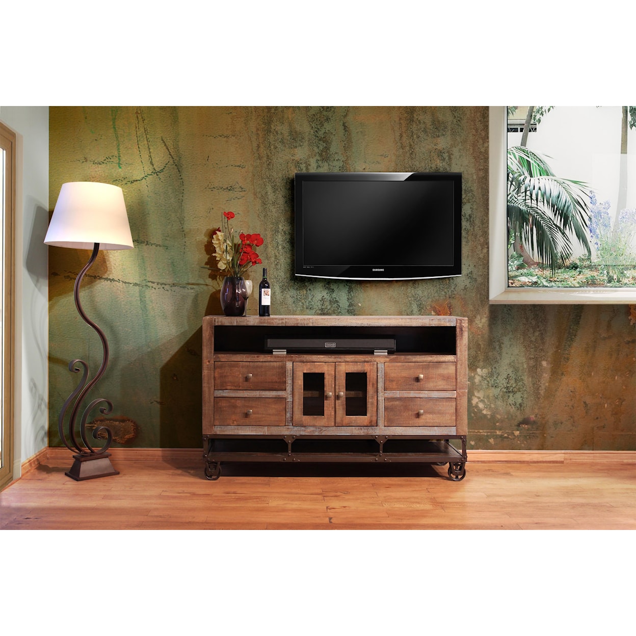 International Furniture Direct Urban Gold 62" Solid Wood TV Stand