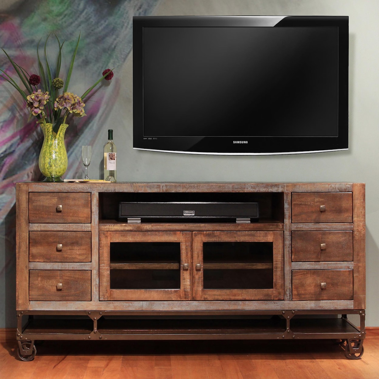 IFD Urban Gold 76" Solid Wood TV Stand