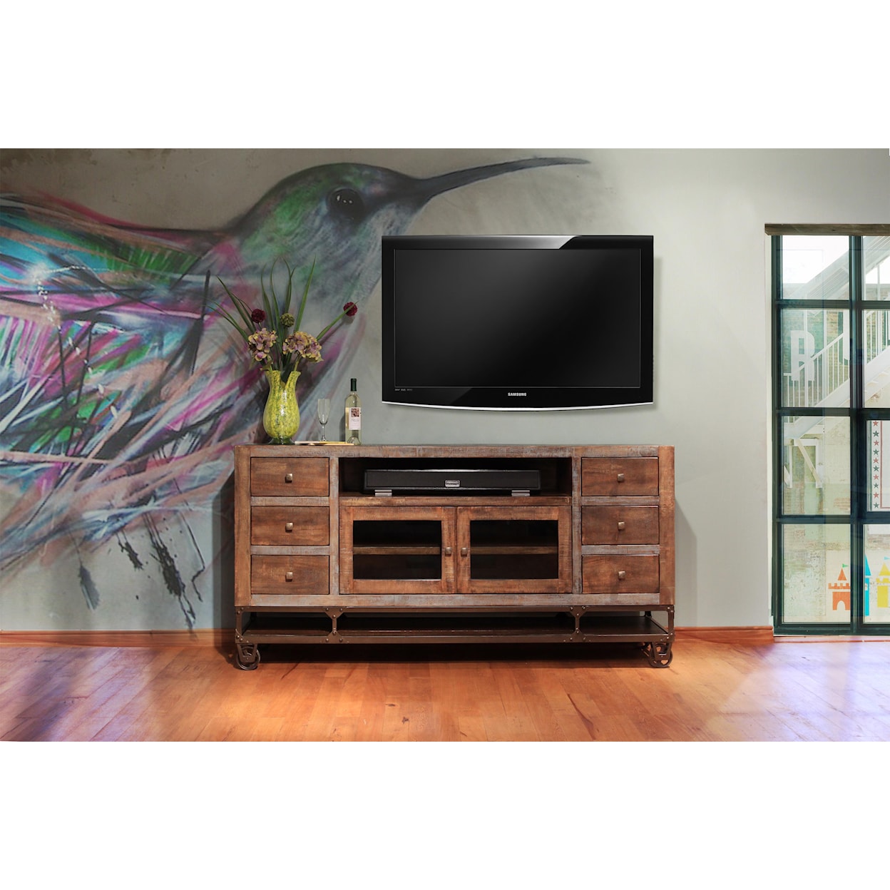 International Furniture Direct Urban Gold 76" Solid Wood TV Stand