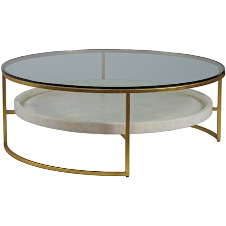Transitional Round  50 Inch Cocktail Table with Glass Top