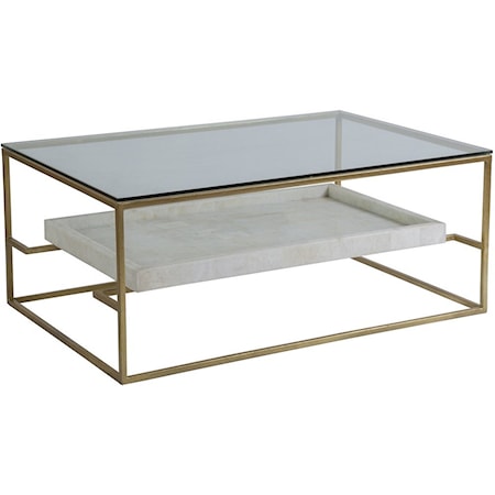 Transitional 45 Inch Rectangular Cocktail Table with Glass Top