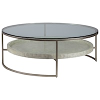 Transitional Round  50 Inch Cocktail Table with Glass Top