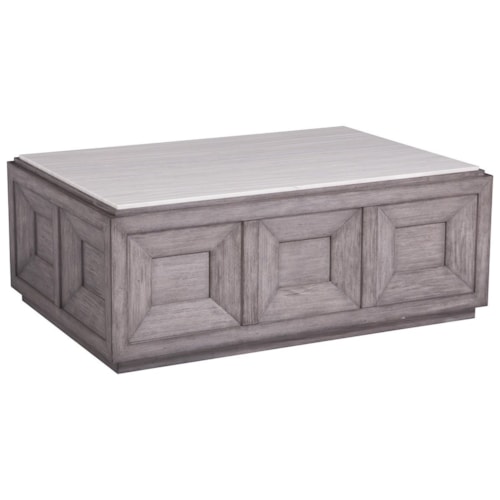 Transitional Wood Cocktail Table with Travertine Stone Top