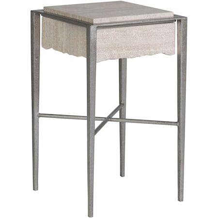 Contemporary Square Spot Table with Travertine Stone Top