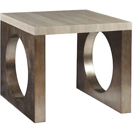 Contemporary Square End Table with Stone Top