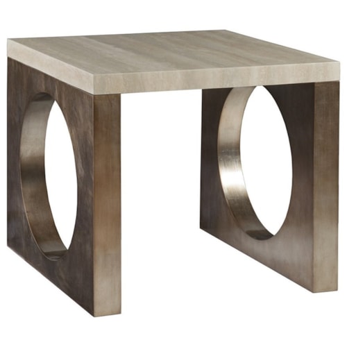 Contemporary Square End Table with Stone Top