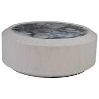 Contemporary Round Wood Cocktail Table with Decorative Glass Inset Top