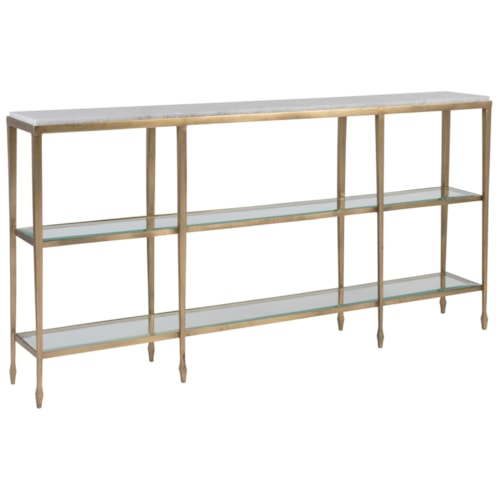 Transitional Console Table with 2 Glass Shelves and Marble Top