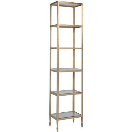 Transitional Slim Etagere Bookshelf with Marble and Glass Shelves