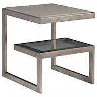 Contemporary Rectangular Metal End Table with Wood and Glass Inserts