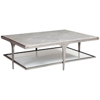 Contemporary Metal Cocktail Table with Stone Top and 1 Glass Shelf