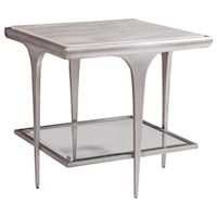 Contemporary Metal End Table with Stone Top and 1 Glass Shelf