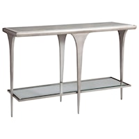 Contemporary Metal Console Table with Stone Top and 1 Glass Shelf