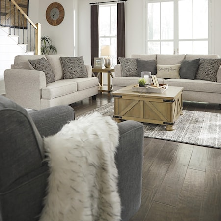 Beige Sofa, Loveseat and Swivel Chair