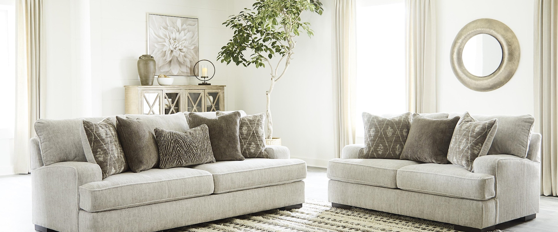 Parchment Sofa and Loveseat Set