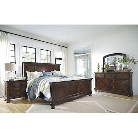 King Panel Bed, Dresser, Mirror and Nightstand Package