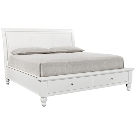 King-Size Bed with Sleigh Headboard & Drawer Storage Footboard
