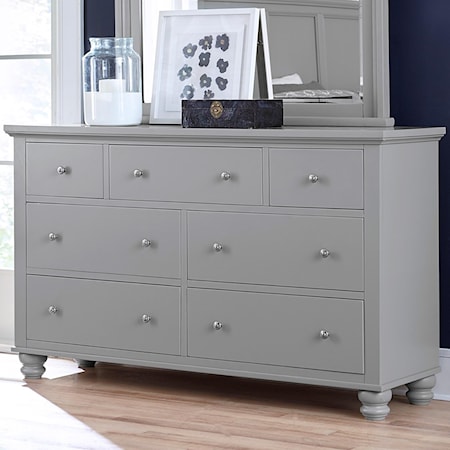 7 Drawer Double Dresser with Turned Feet