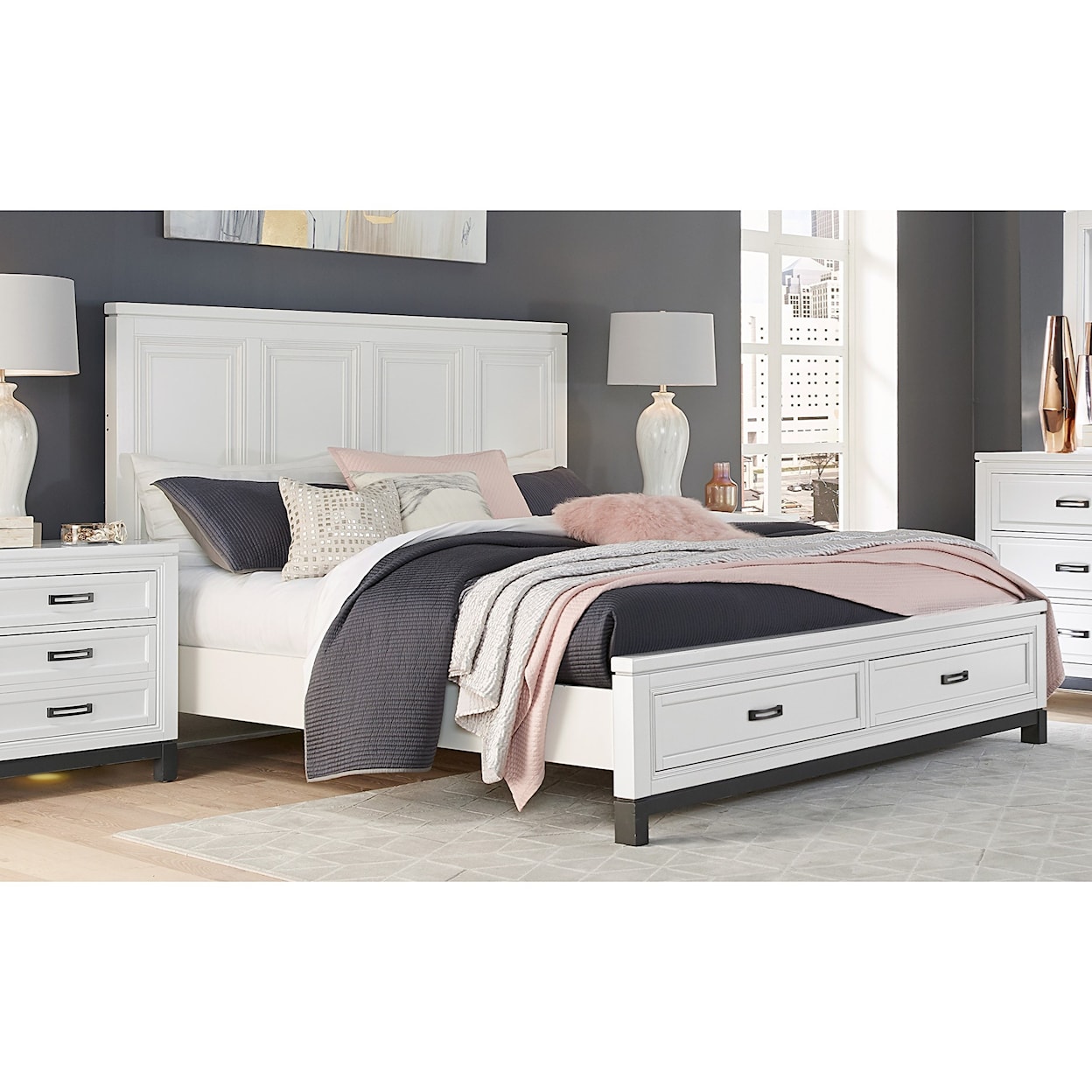 Aspenhome Hyde Park Cal King Painted Panel Storage Bed