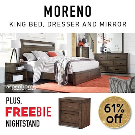 King Bed Set includes King Bed, Dresser, Mirror and Freebie Nightstand!