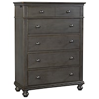 Transitional 5 Drawer Chest with Pullout Clothing Rod