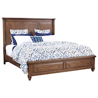 Transitional Queen Panel Bed with Storage Footboard and USB Charging Ports