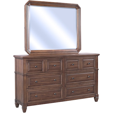 Transitional Six Drawer Dresser and Storage Mirror Set with Felt-Lined Jewelry Racks