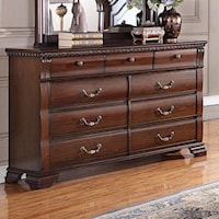 Traditional 9 Drawer Dresser with Felt Lined Top Drawers and Dustproof Paneling