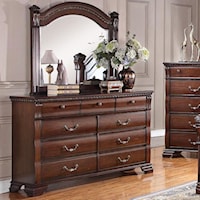 Traditional 9 Drawer Dresser and Beveled Edge Mirror